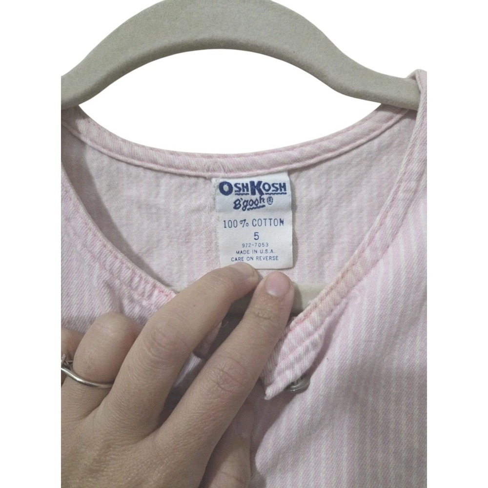 OshKosh Bgosh Vintage Girls Pink White Striped Cotton Dress Size 5 Summer Easter - Picture 4 of 5